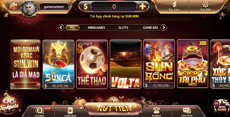 Sau đó được chuyển tới giao diện kho game tại Sunwin Sau đó được chuyển tới giao diện kho game tại Sunwin